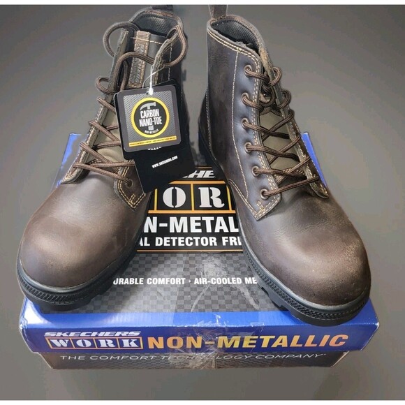 SKECHERS Other - Skechers Work Rotund Finnen Women 8 Brown Carbon Nano Safety Toe Boots  NIB